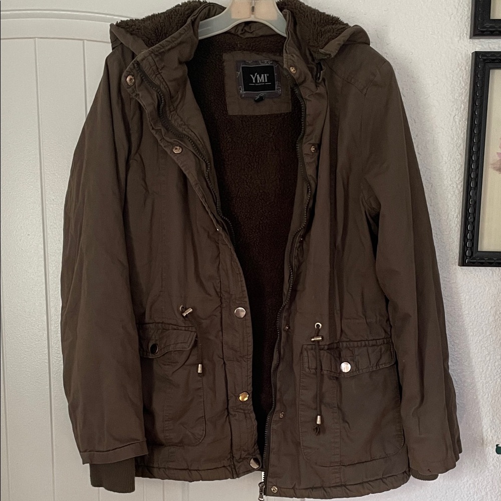 YMI Men's Dark Brown Hooded Field Jacket